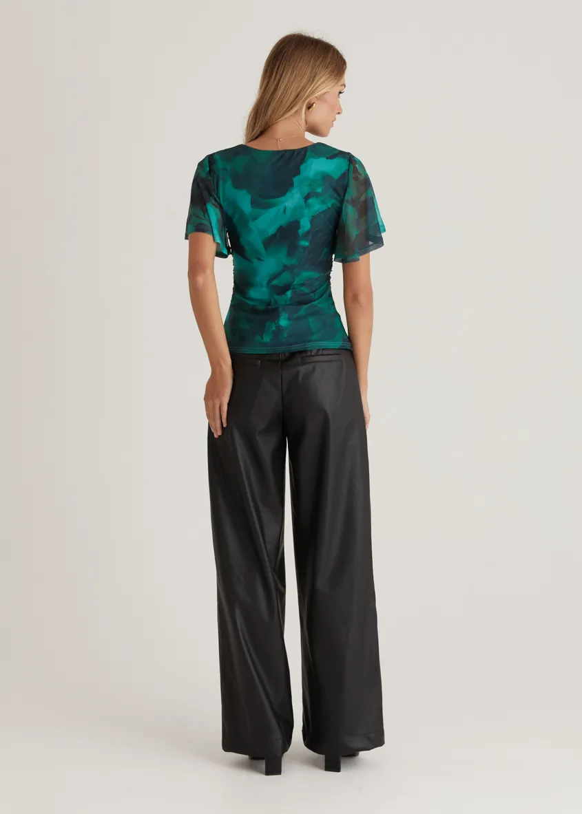 Joey Mesh Top - Emerald Watercolour
