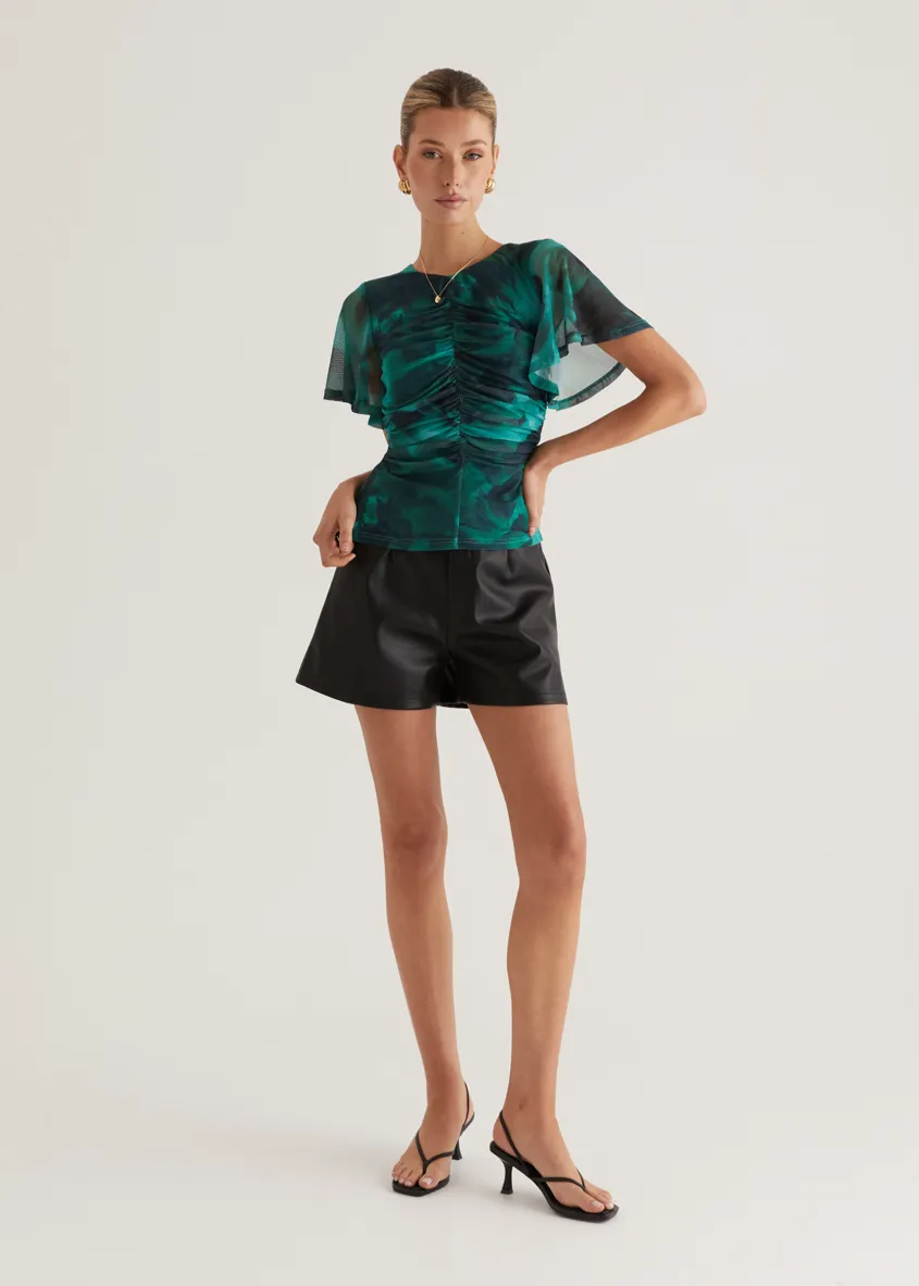 Joey Mesh Top - Emerald Watercolour