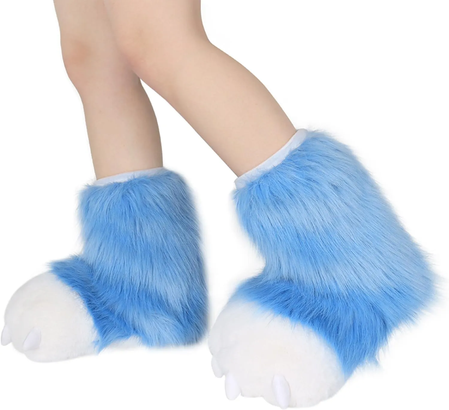 JUNBOON Fuzzy Bear Feet Paw Slippers Cat Wolf Fox Animal Claw Shoes Furry Boots Costume Accessories for Adult Halloween Cosplay Indoor