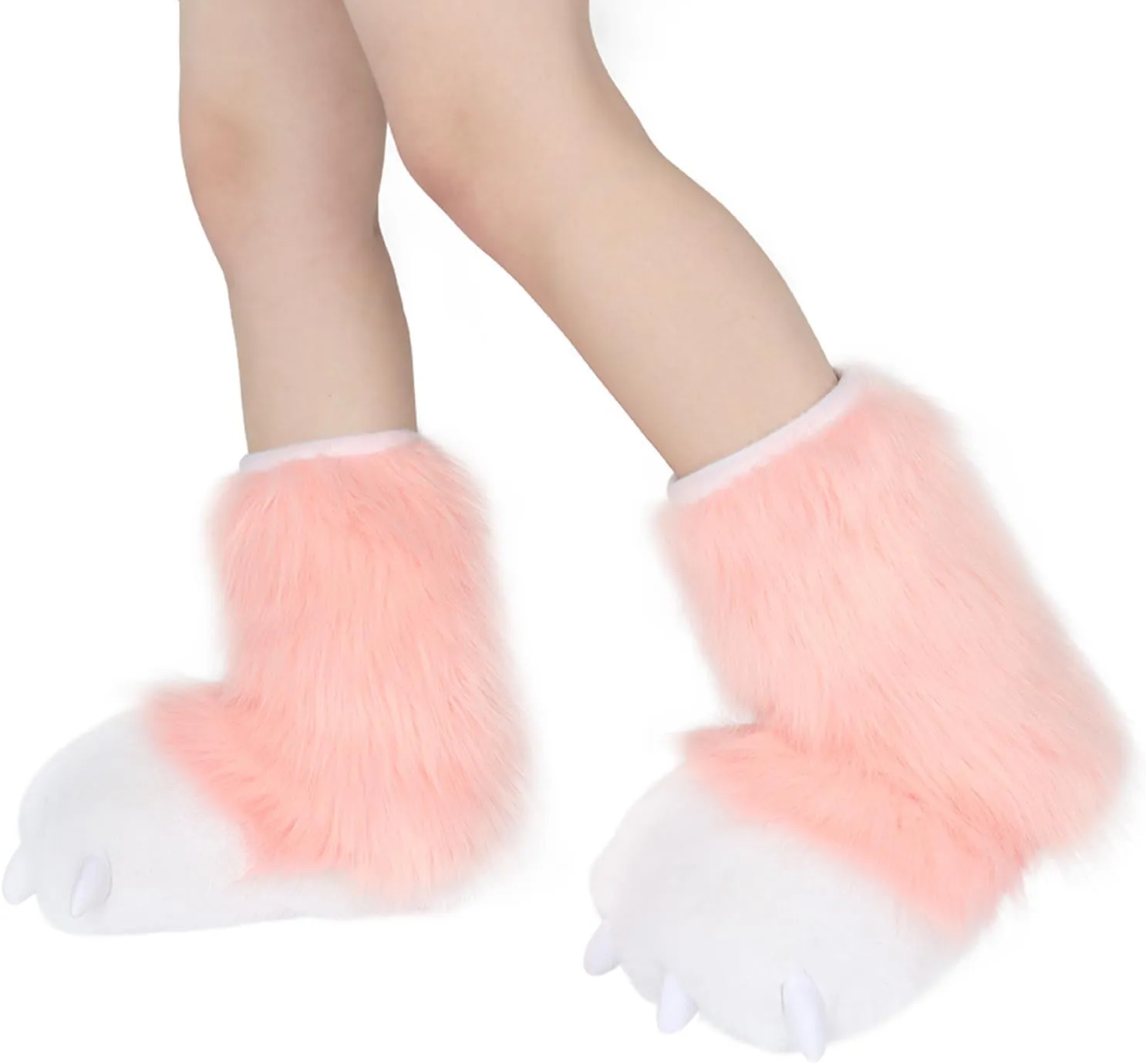 JUNBOON Fuzzy Bear Feet Paw Slippers Cat Wolf Fox Animal Claw Shoes Furry Boots Costume Accessories for Adult Halloween Cosplay Indoor