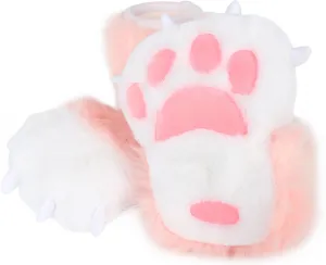 JUNBOON Fuzzy Bear Feet Paw Slippers Cat Wolf Fox Animal Claw Shoes Furry Boots Costume Accessories for Adult Halloween Cosplay Indoor