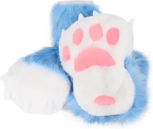 JUNBOON Fuzzy Bear Feet Paw Slippers Cat Wolf Fox Animal Claw Shoes Furry Boots Costume Accessories for Adult Halloween Cosplay Indoor