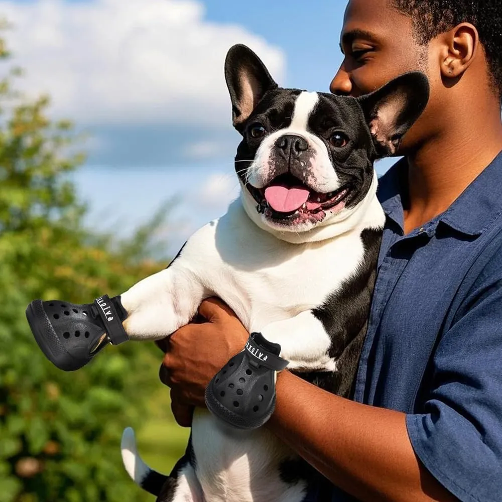 JZXOIVA Dog Shoes for Hot Pavement, Dog Crocs for Large Dogs, Breathable Dog Boots & Paw Protectors, Adjustable Non-Slip Dog Rain Booties, Waterproof Pets Sandals for Beach Black Size 9