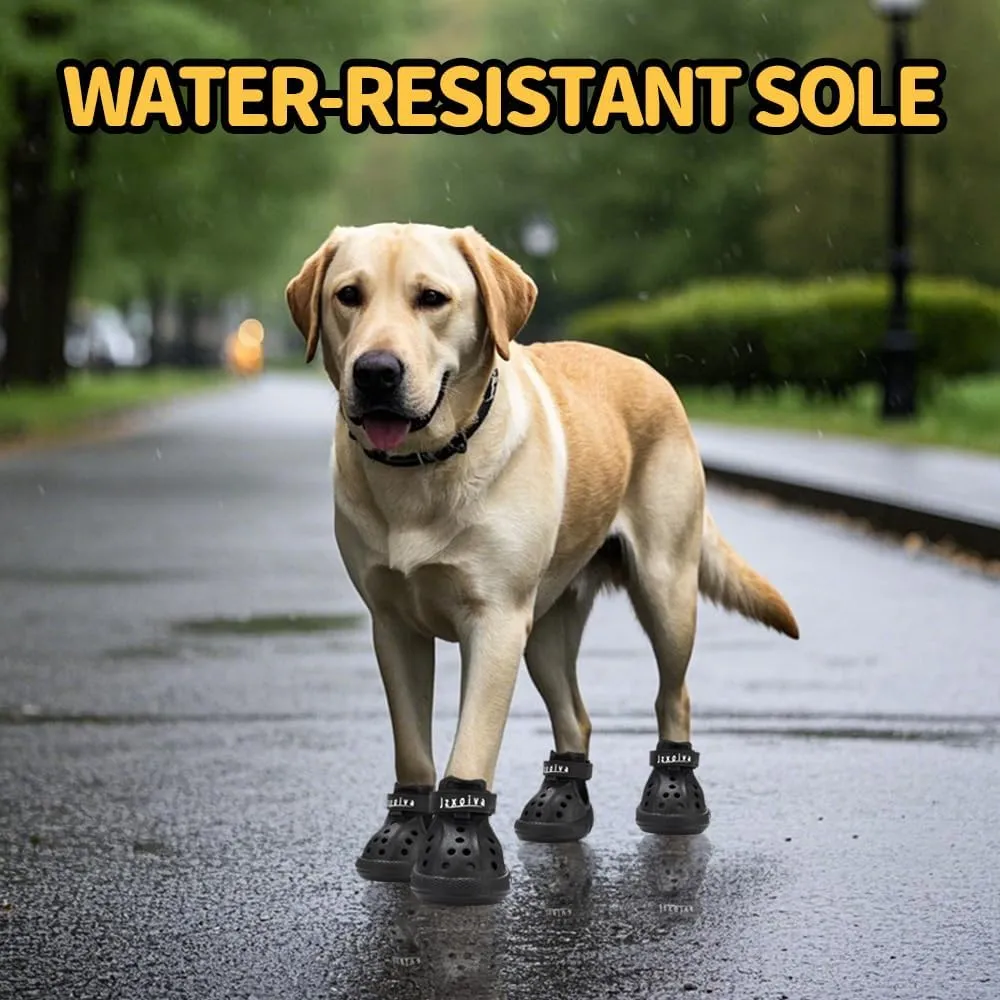 JZXOIVA Dog Shoes for Hot Pavement, Dog Crocs for Large Dogs, Breathable Dog Boots & Paw Protectors, Adjustable Non-Slip Dog Rain Booties, Waterproof Pets Sandals for Beach Black Size 9
