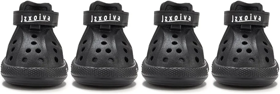 JZXOIVA Dog Shoes for Hot Pavement, Dog Crocs for Small Dogs, Breathable Dog Boots & Paw Protectors, Adjustable Non-Slip Dog Rain Booties, Waterproof Pets Sandals for Beach Black Size 1