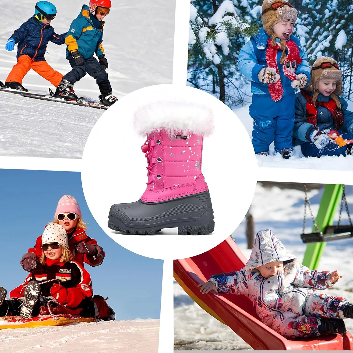 K KomForme Boys & Girls Snow Boots Insulated Fur Lined Warm Anti-Slip Waterproof Winter Boot (Toddler/Little Kid/Big Kid)