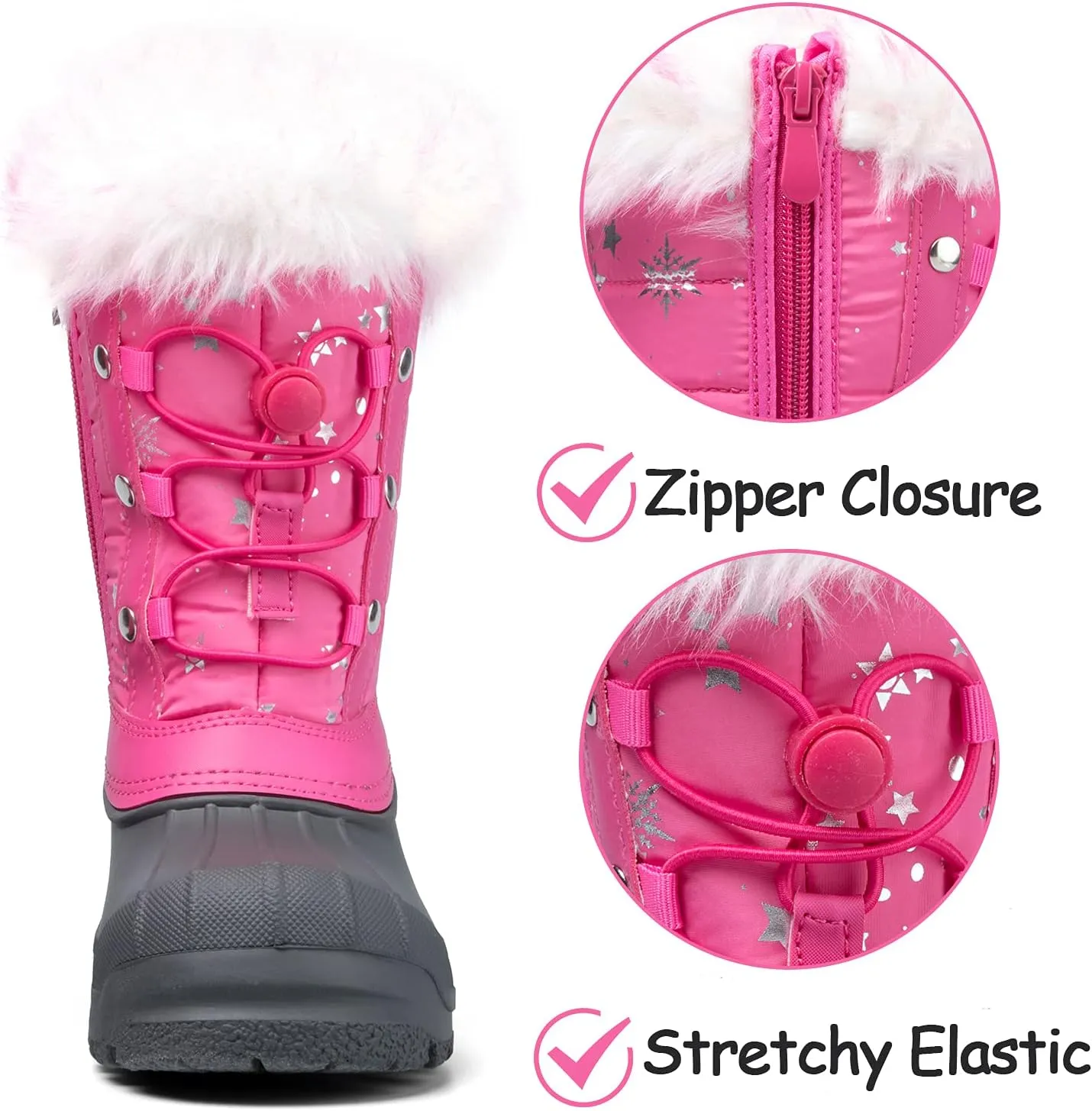 K KomForme Boys & Girls Snow Boots Insulated Fur Lined Warm Anti-Slip Waterproof Winter Boot (Toddler/Little Kid/Big Kid)