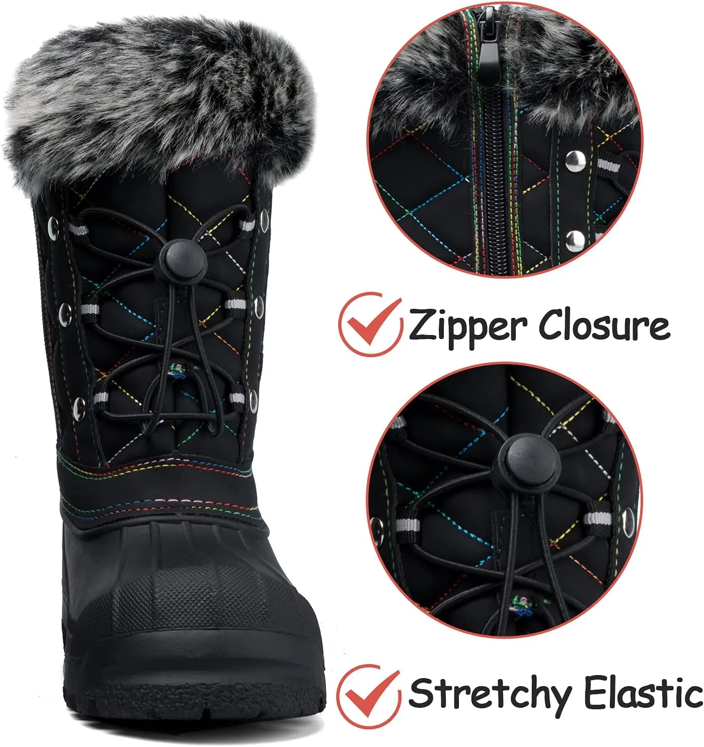 K KomForme Boys & Girls Snow Boots Insulated Fur Lined Warm Anti-Slip Waterproof Winter Boot (Toddler/Little Kid/Big Kid)
