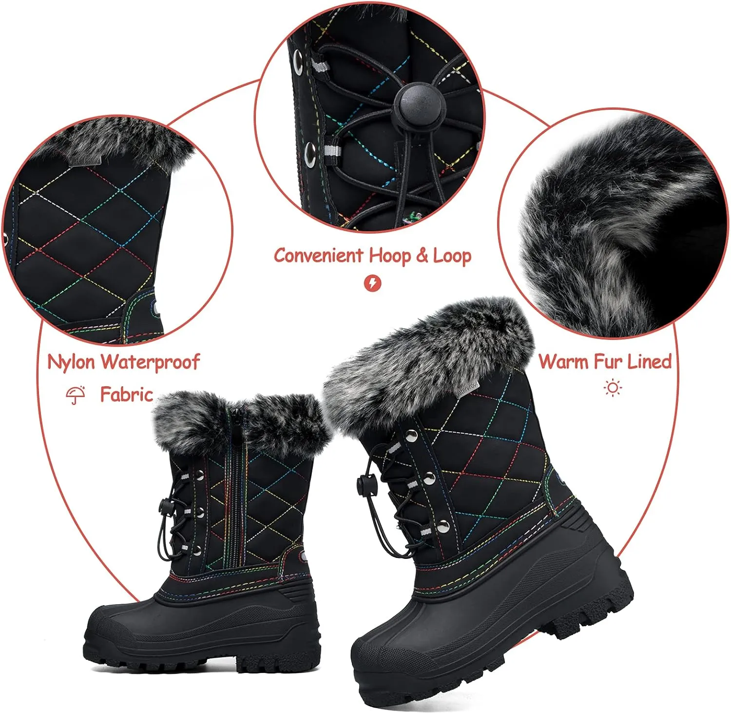 K KomForme Boys & Girls Snow Boots Insulated Fur Lined Warm Anti-Slip Waterproof Winter Boot (Toddler/Little Kid/Big Kid)