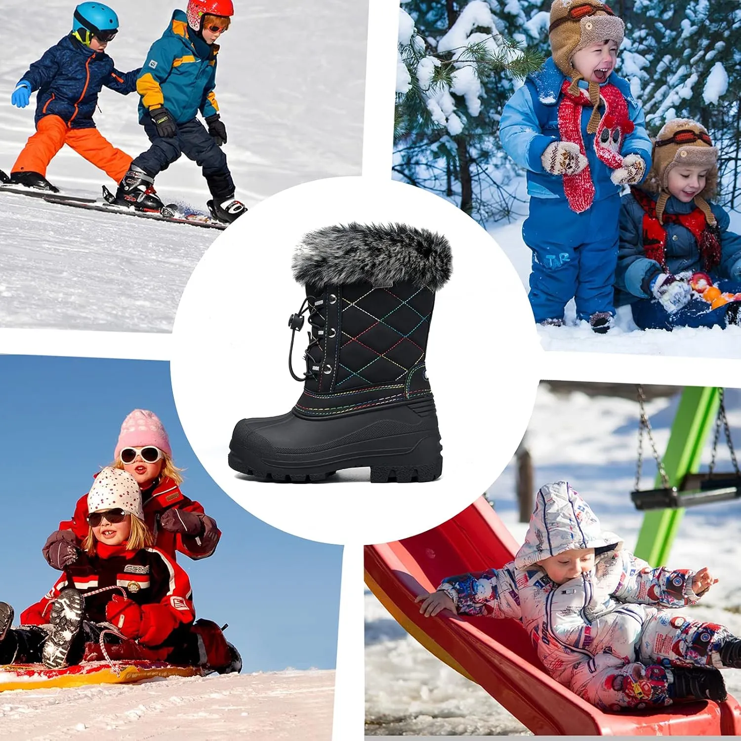 K KomForme Boys & Girls Snow Boots Insulated Fur Lined Warm Anti-Slip Waterproof Winter Boot (Toddler/Little Kid/Big Kid)