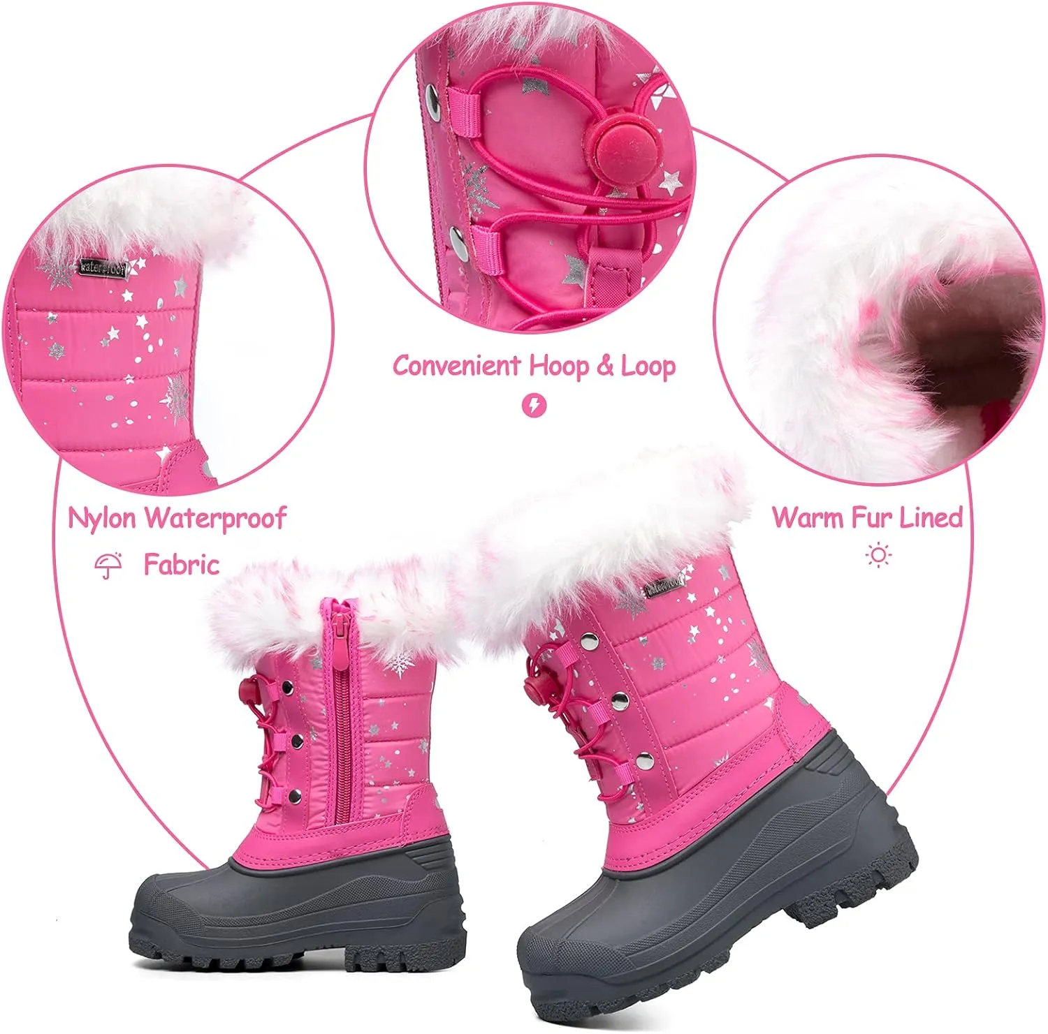 K KomForme Boys & Girls Snow Boots Insulated Fur Lined Warm Anti-Slip Waterproof Winter Boot (Toddler/Little Kid/Big Kid)