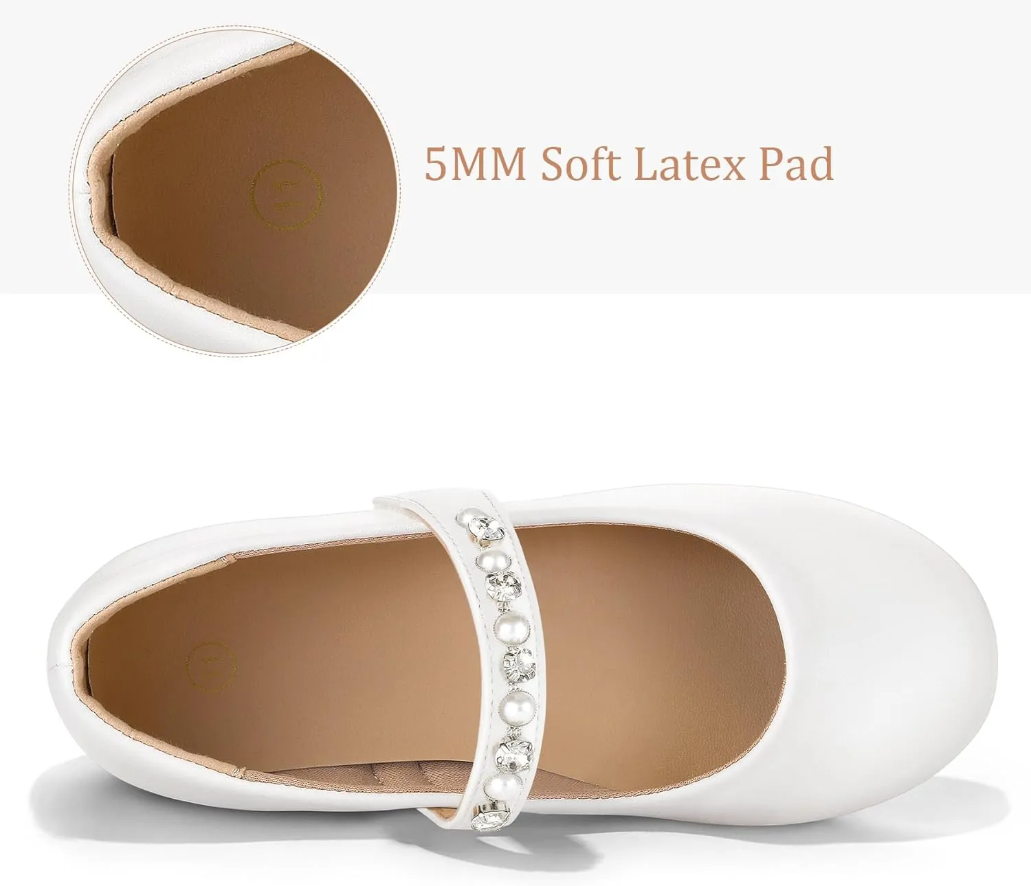 K KomForme Girl Toddler/Little Kid/Big Kid Ballet Flats Pearl Rhinestone Mary Jane Slip-on Party School Princess Flower Wedding Dress Shoes
