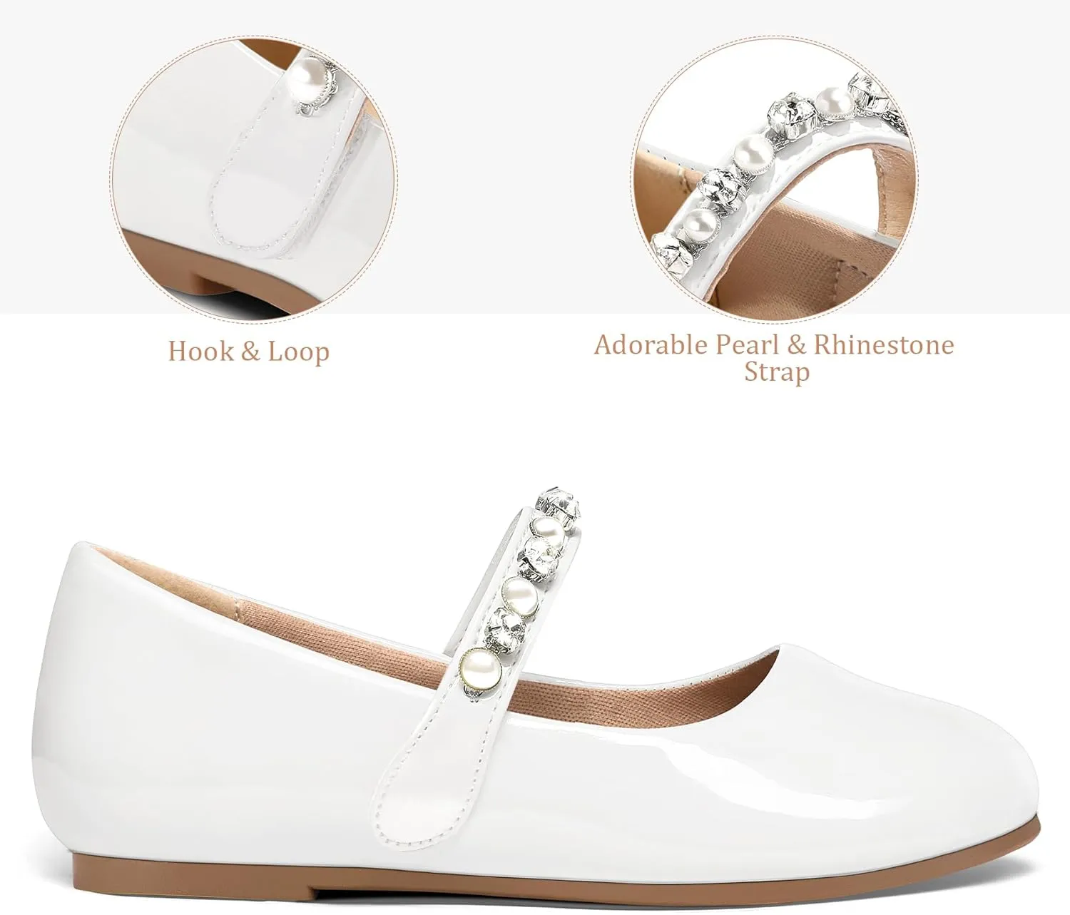 K KomForme Girl Toddler/Little Kid/Big Kid Ballet Flats Pearl Rhinestone Mary Jane Slip-on Party School Princess Flower Wedding Dress Shoes