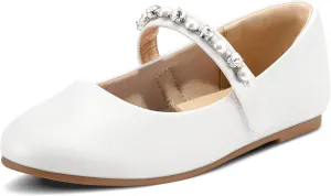 K KomForme Girl Toddler/Little Kid/Big Kid Ballet Flats Pearl Rhinestone Mary Jane Slip-on Party School Princess Flower Wedding Dress Shoes