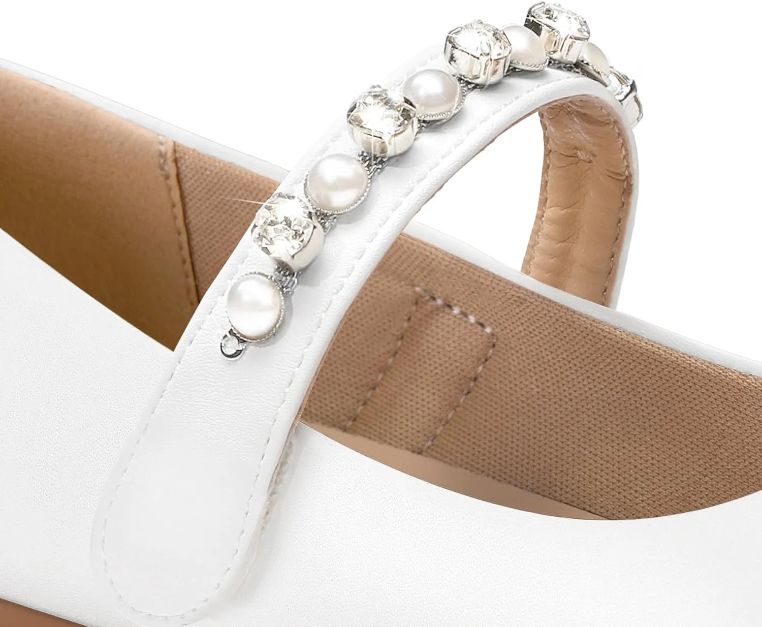 K KomForme Girl Toddler/Little Kid/Big Kid Ballet Flats Pearl Rhinestone Mary Jane Slip-on Party School Princess Flower Wedding Dress Shoes