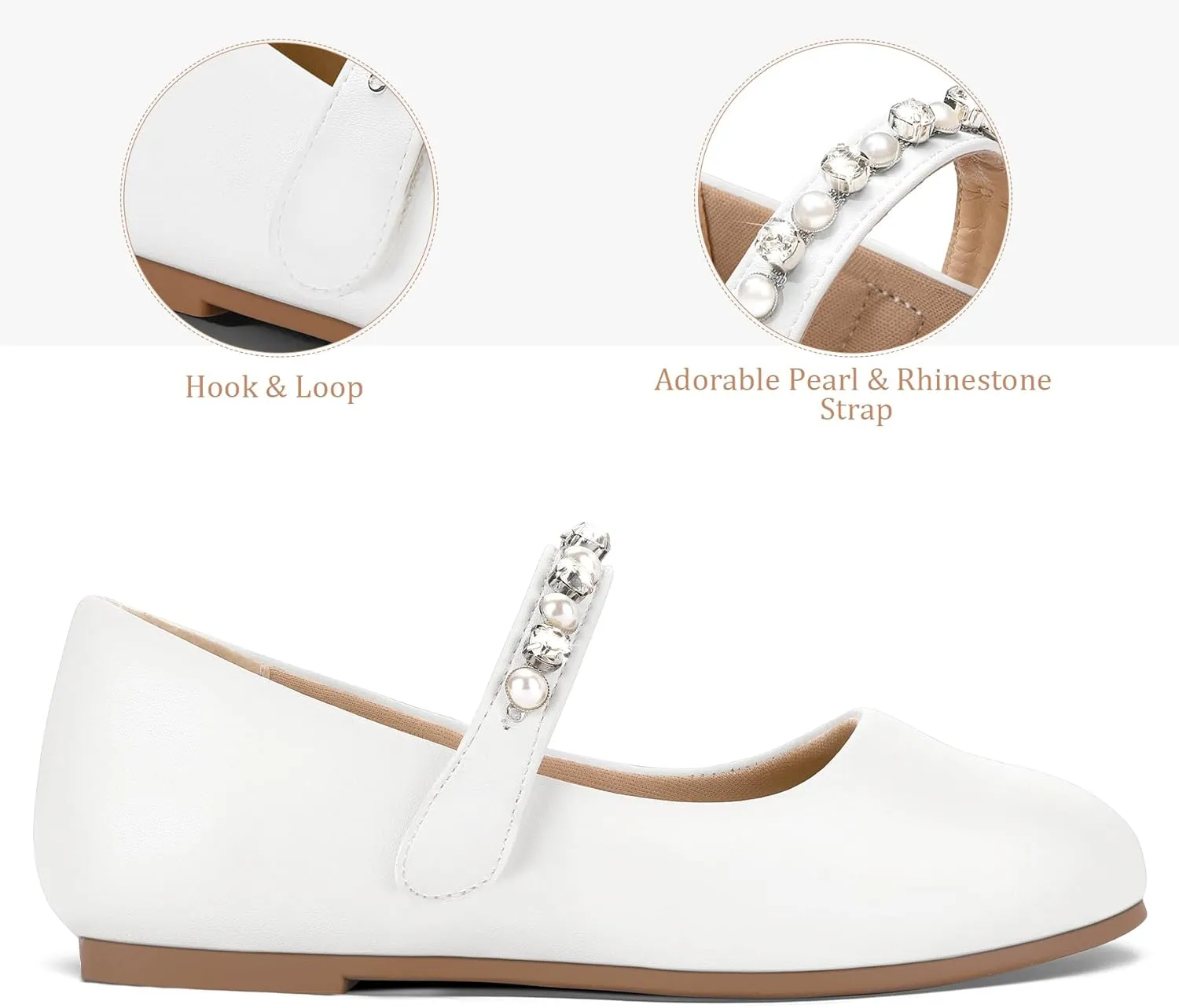 K KomForme Girl Toddler/Little Kid/Big Kid Ballet Flats Pearl Rhinestone Mary Jane Slip-on Party School Princess Flower Wedding Dress Shoes