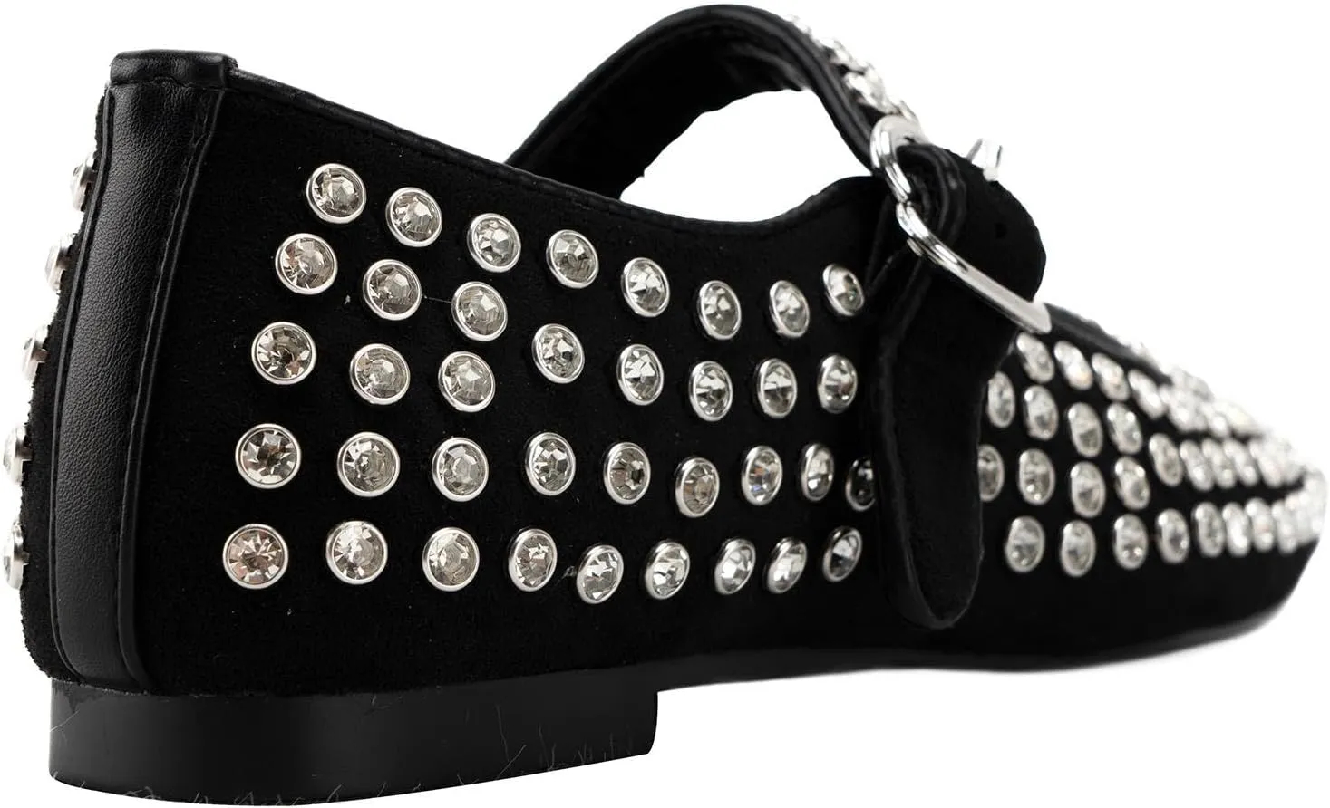 KaroNairy Rhinestone Ballet Flats for Women Gem Mary Jane Flats Comfortable Round Toe Ballerina Shoes Dancing Black