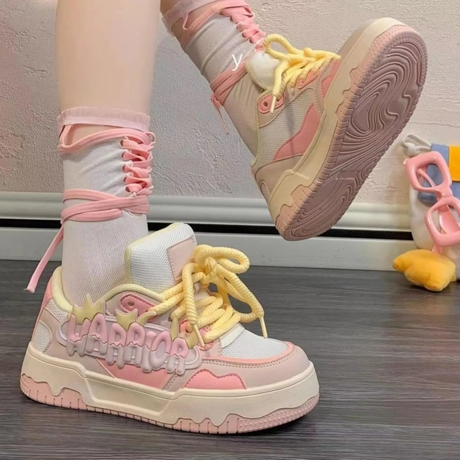 Kawaii Platform Shoes - Chunky Sneakers for Women, Breathable Mesh Platform Shoes, Aesthetic Shoes, Alphabet Elements