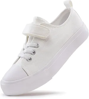 Kids Canvas Sneakers for Boys Girls Lace-up Canvas Shoes Low Top Toddler Walking Shoes Casual Lightweight Adjustable Strap Big Kid Running Sneakers