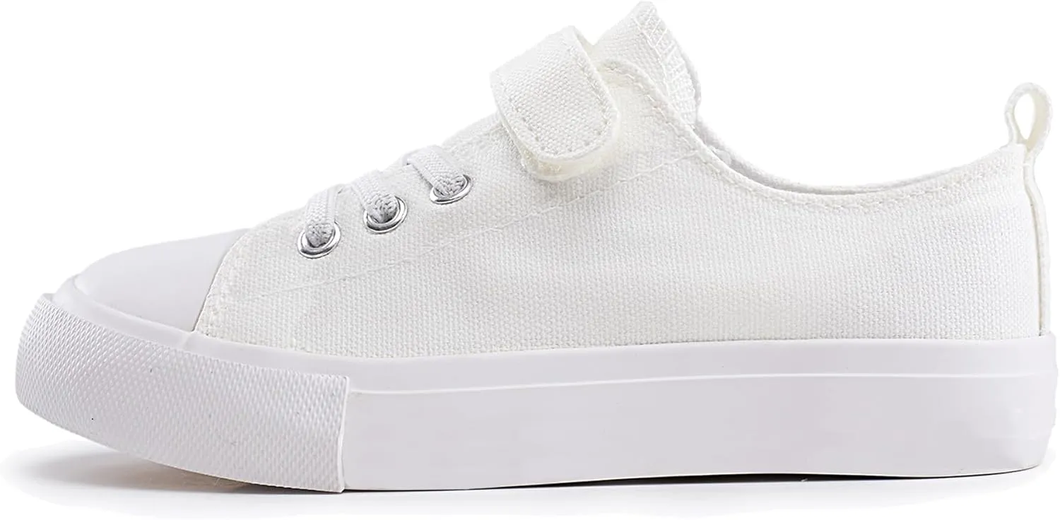 Kids Canvas Sneakers for Boys Girls Lace-up Canvas Shoes Low Top Toddler Walking Shoes Casual Lightweight Adjustable Strap Big Kid Running Sneakers