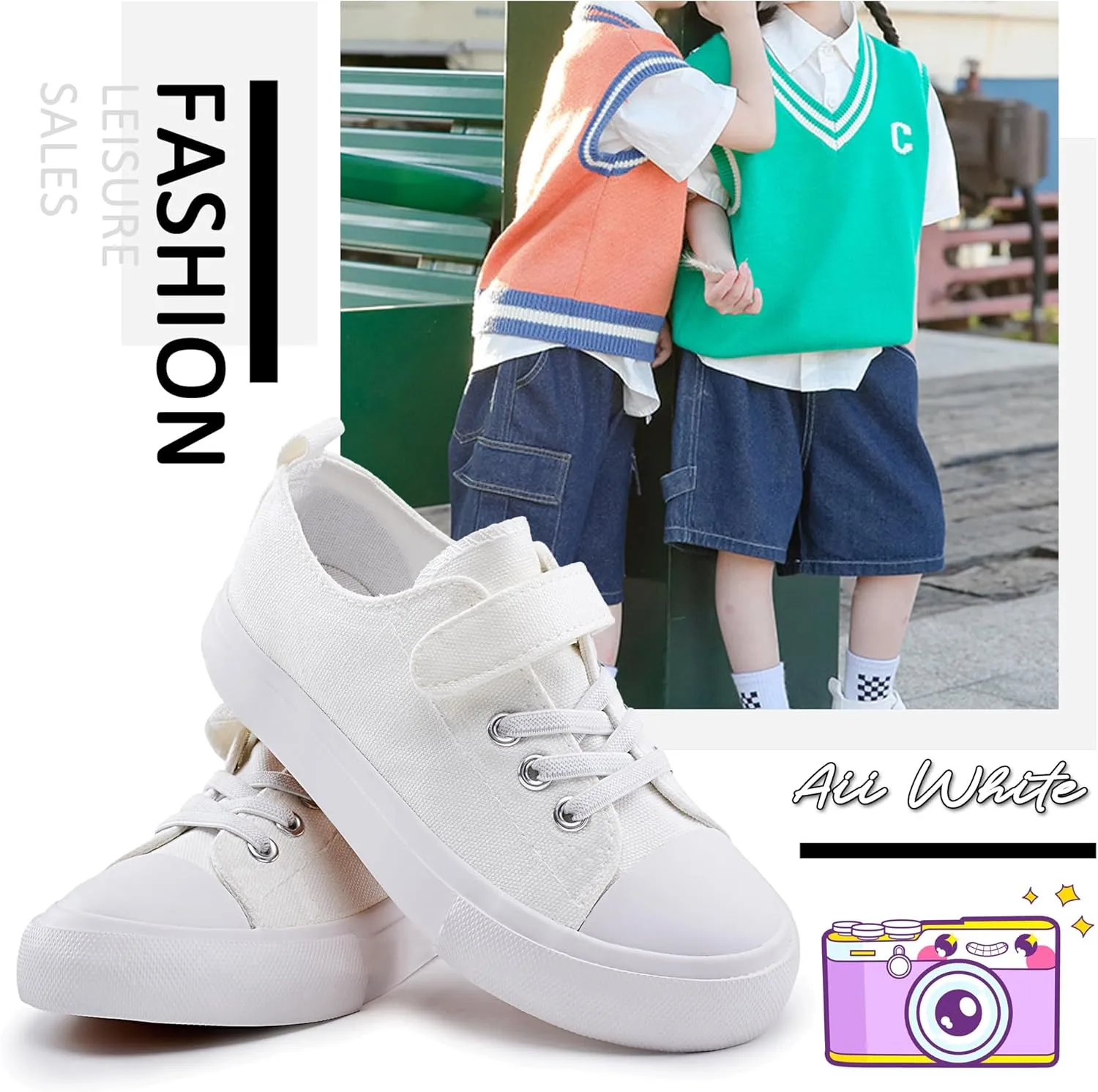 Kids Canvas Sneakers for Boys Girls Lace-up Canvas Shoes Low Top Toddler Walking Shoes Casual Lightweight Adjustable Strap Big Kid Running Sneakers