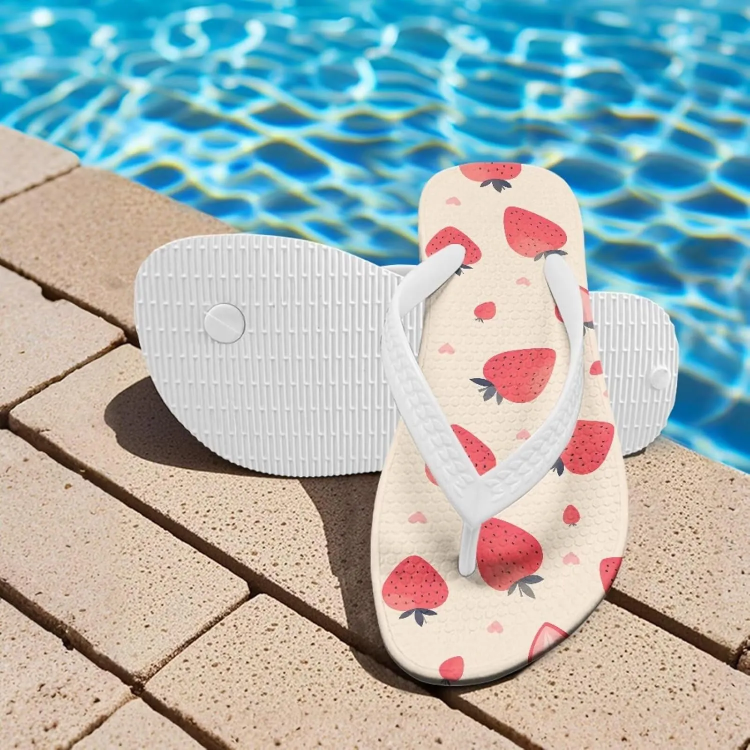 Kid's Flip Flops Non-Slip Quick Drying Girls Slippers Slide Sandals for Beach Swim White Straps