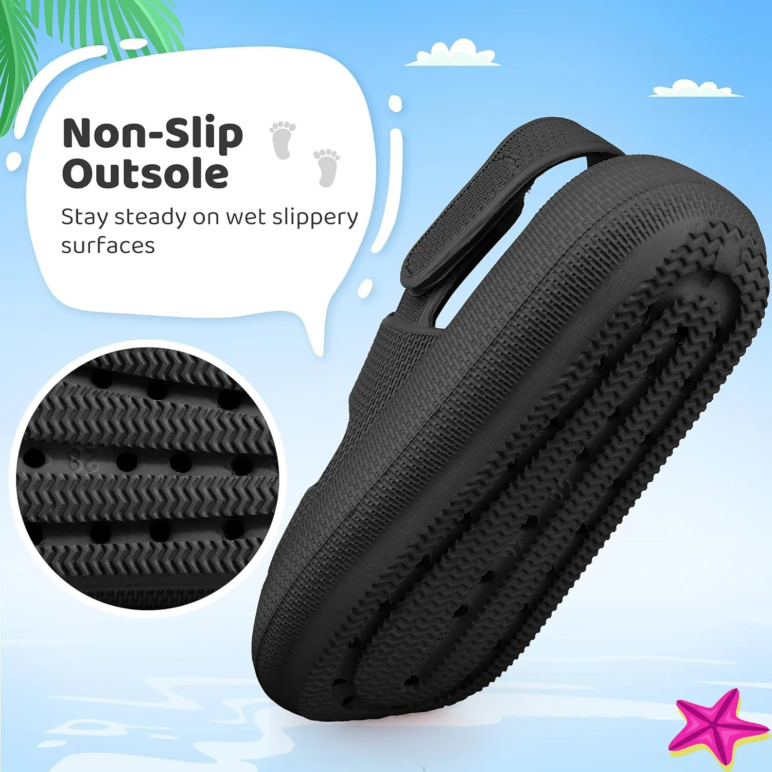Kids Sandals Boys Girls Cloud Slide Sandals Open Toe Sports Sandals EVA Thick Sole Water Sandals with Hook and Loop Back Strap