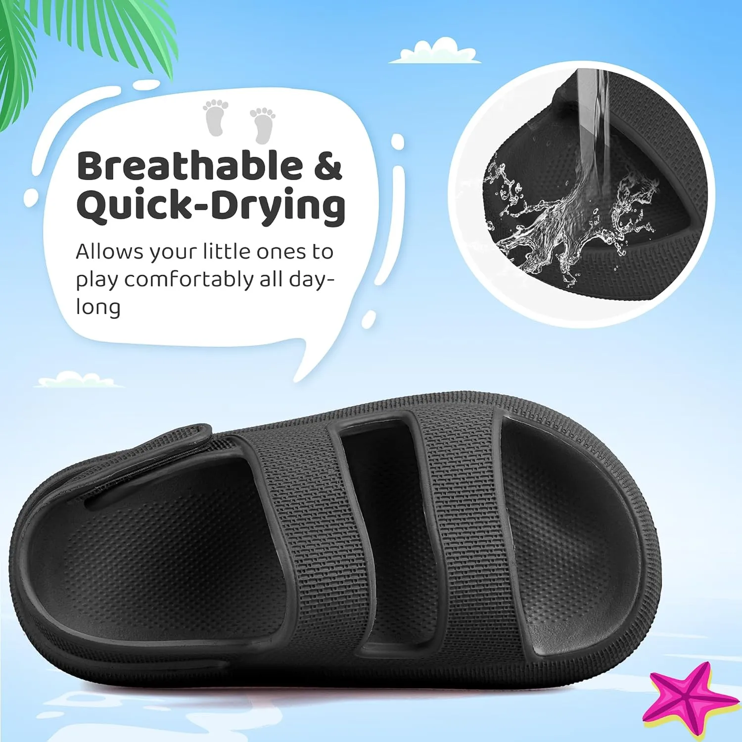 Kids Sandals Boys Girls Cloud Slide Sandals Open Toe Sports Sandals EVA Thick Sole Water Sandals with Hook and Loop Back Strap