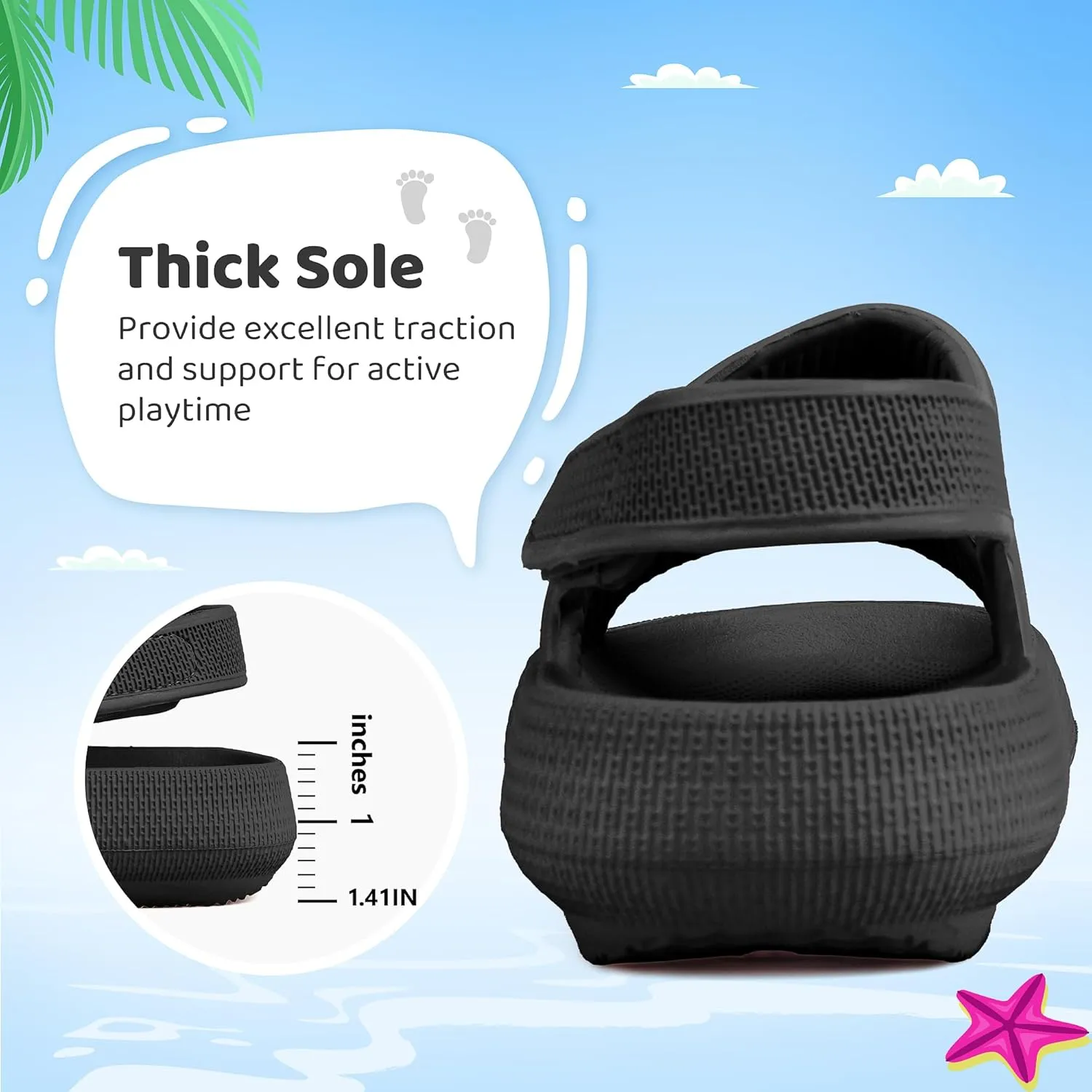 Kids Sandals Boys Girls Cloud Slide Sandals Open Toe Sports Sandals EVA Thick Sole Water Sandals with Hook and Loop Back Strap