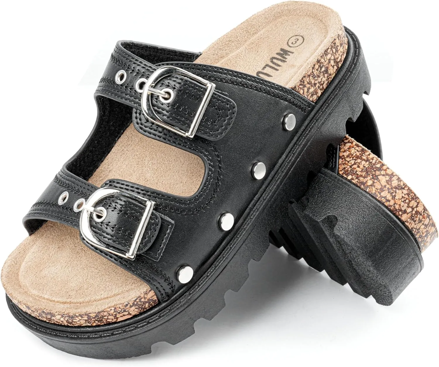 Kids Sandals Girls Boys Summer Slides Non-slip Cork Platform Sandals with Arch Support Adjustable Straps for Indoor & Outdoor