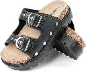 Kids Sandals Girls Boys Summer Slides Non-slip Cork Platform Sandals with Arch Support Adjustable Straps for Indoor & Outdoor