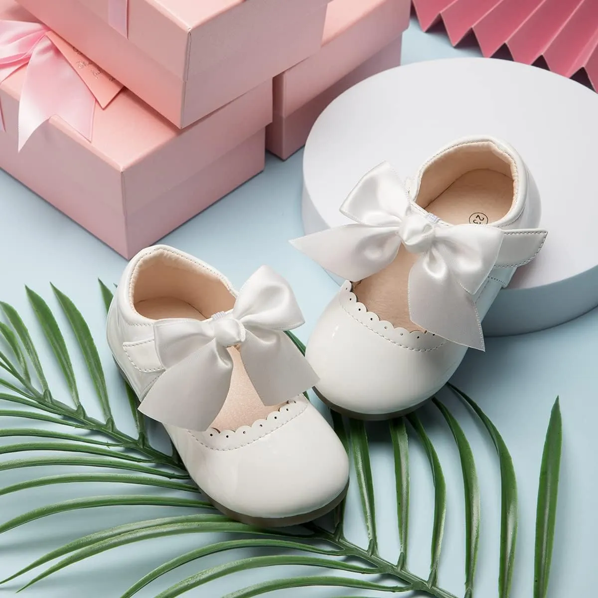 KIDSUN Toddler Girls Dress Shoes Mary Jane Flats Bow Princess Ballerina Wedding Party Back to School Shoes for Kids