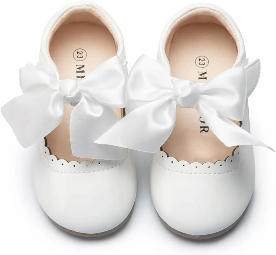 KIDSUN Toddler Girls Dress Shoes Mary Jane Flats Bow Princess Ballerina Wedding Party Back to School Shoes for Kids