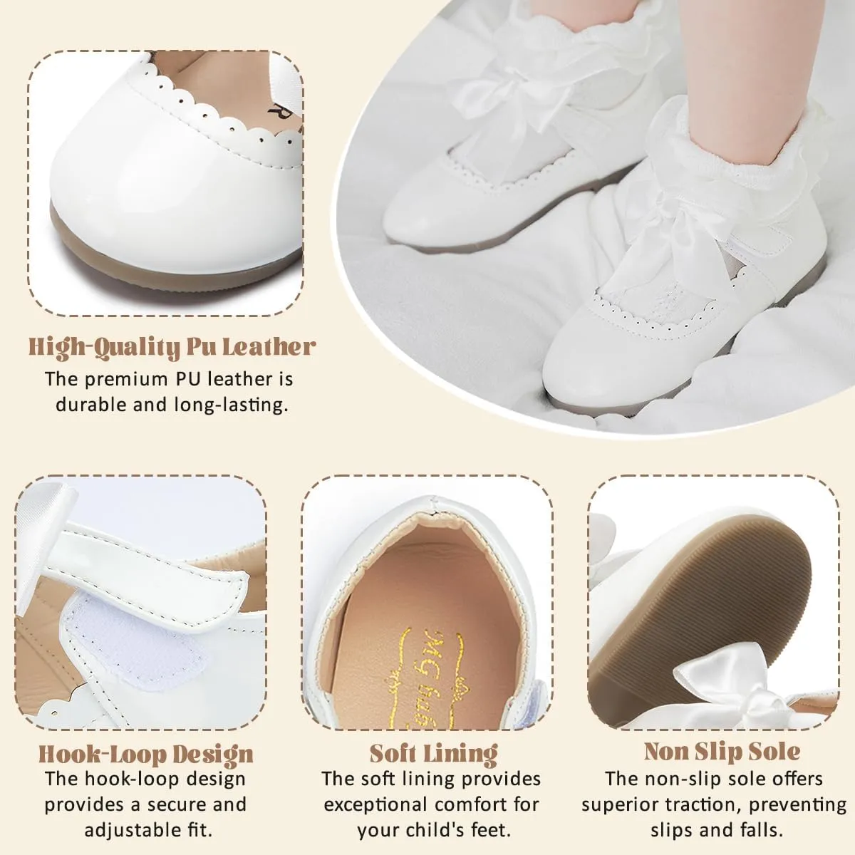 KIDSUN Toddler Girls Dress Shoes Mary Jane Flats Bow Princess Ballerina Wedding Party Back to School Shoes for Kids