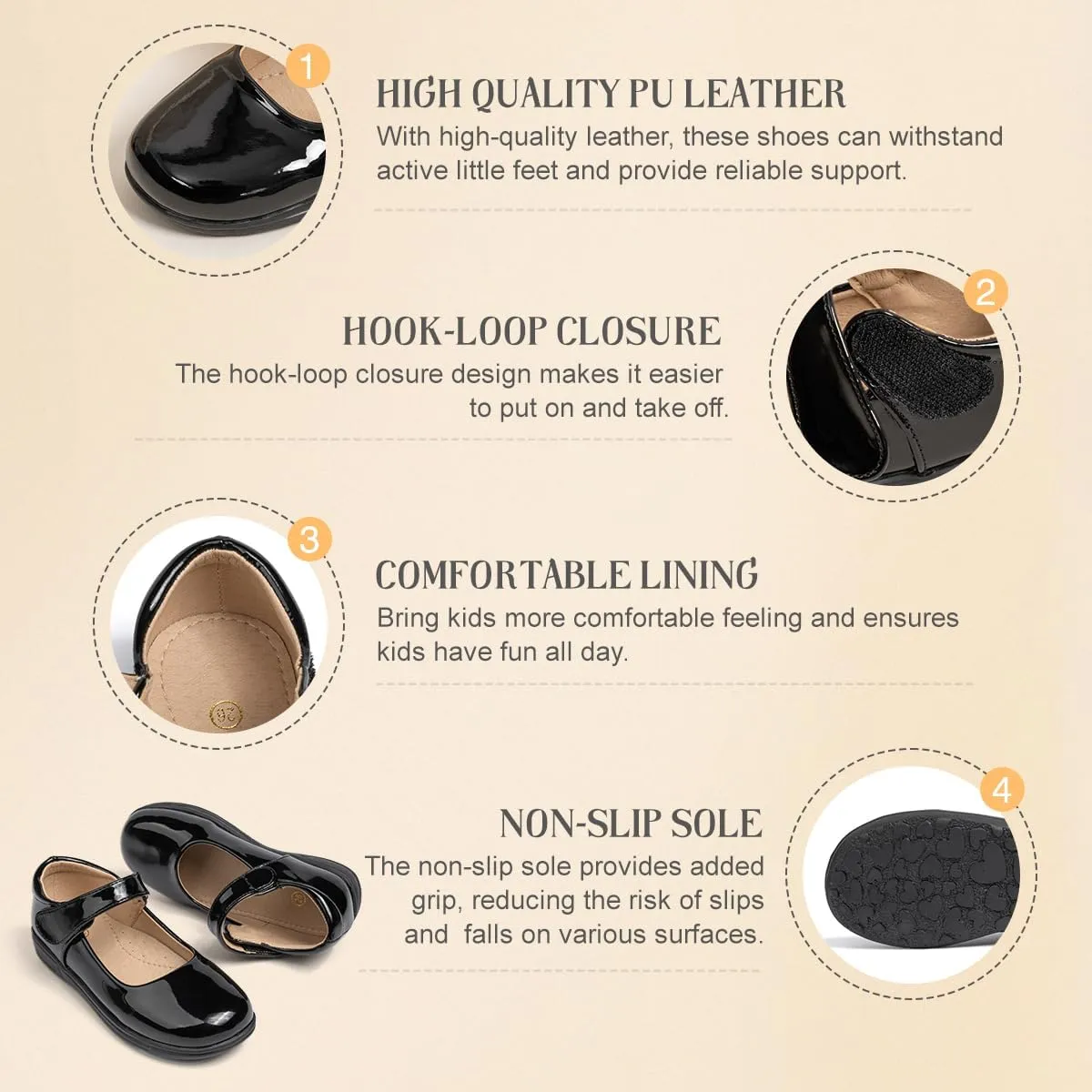KIDSUN Toddler Girls Dress Shoes Mary Jane Flats Bow Princess Ballerina Wedding Party Back to School Shoes for Kids