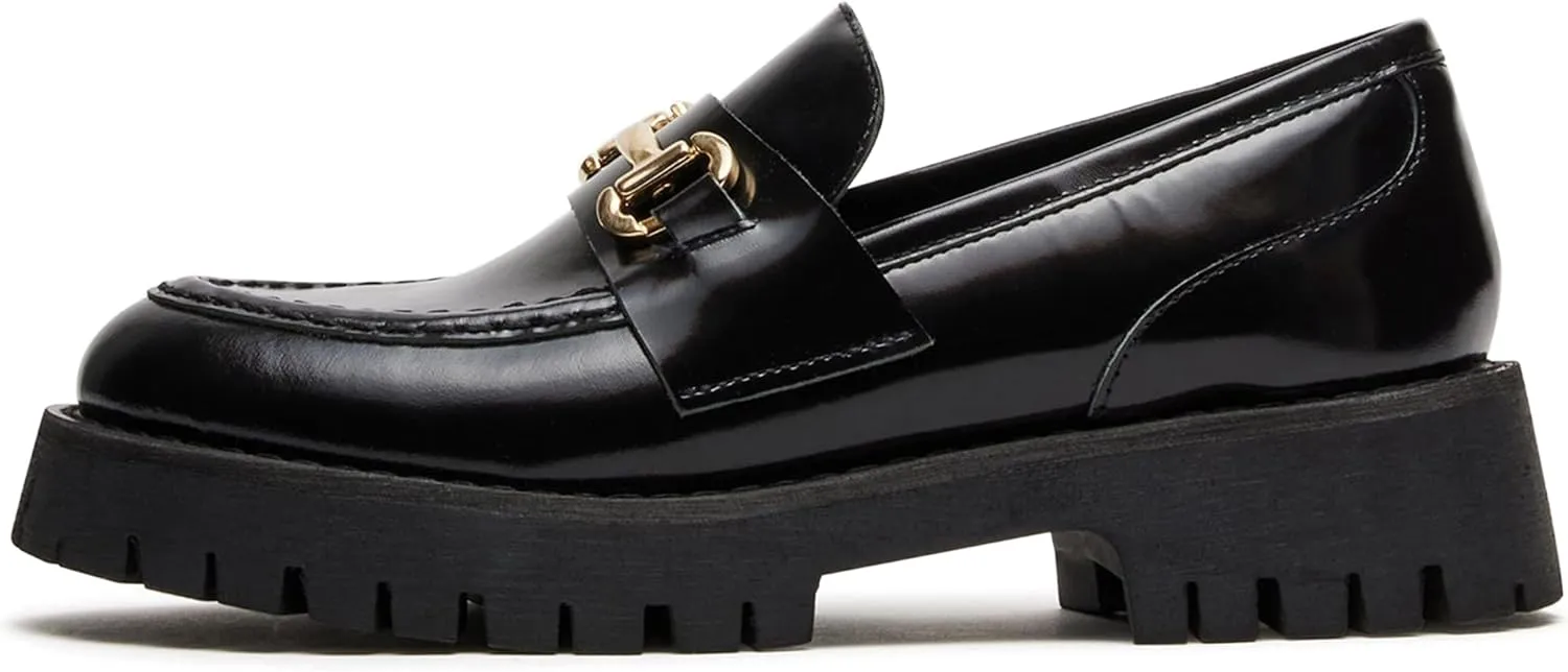 KISSASA Womens Tassel Platform Patent Chunky Heeled Loafers Slip On Uniform Dress Shoes
