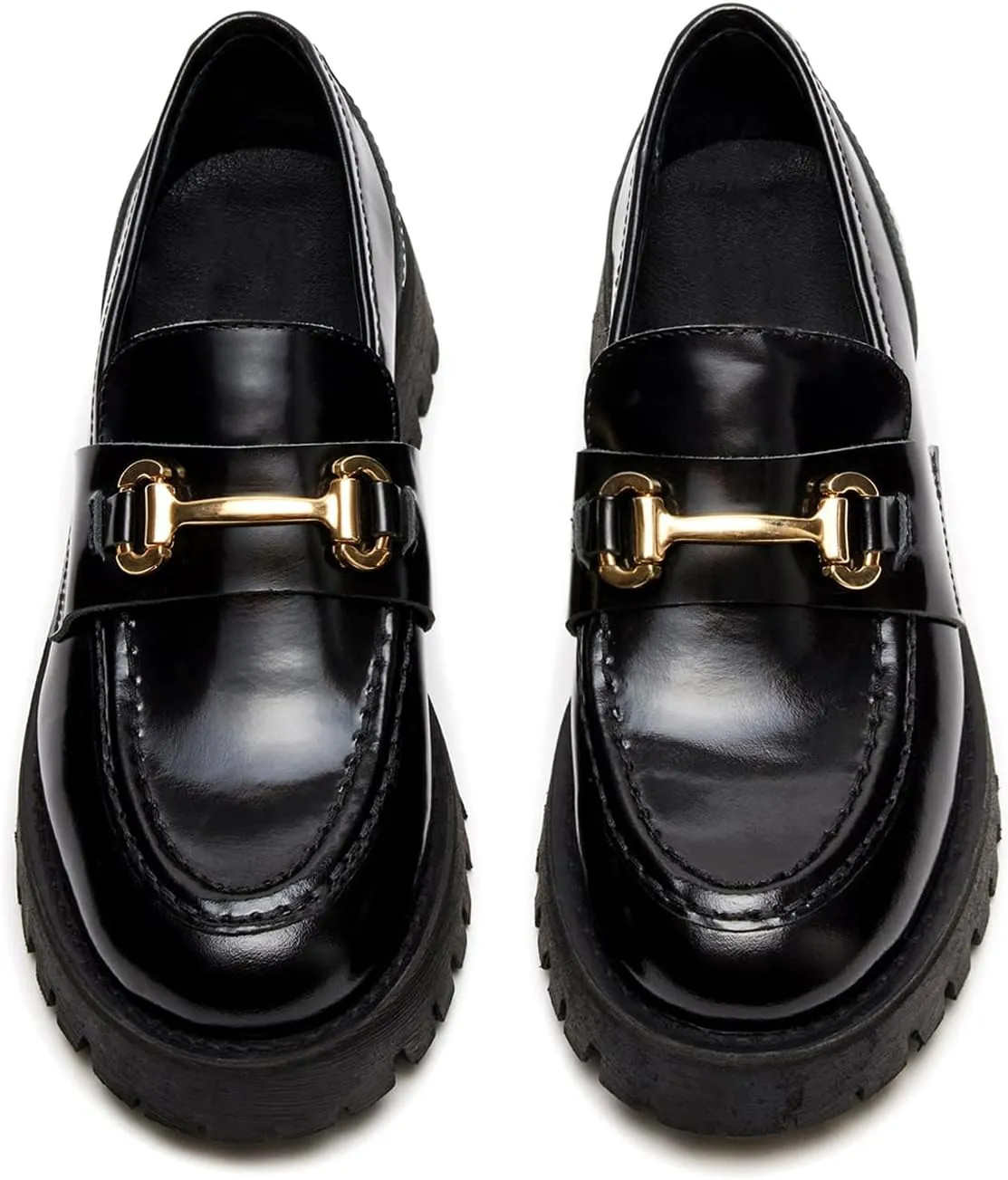 KISSASA Womens Tassel Platform Patent Chunky Heeled Loafers Slip On Uniform Dress Shoes