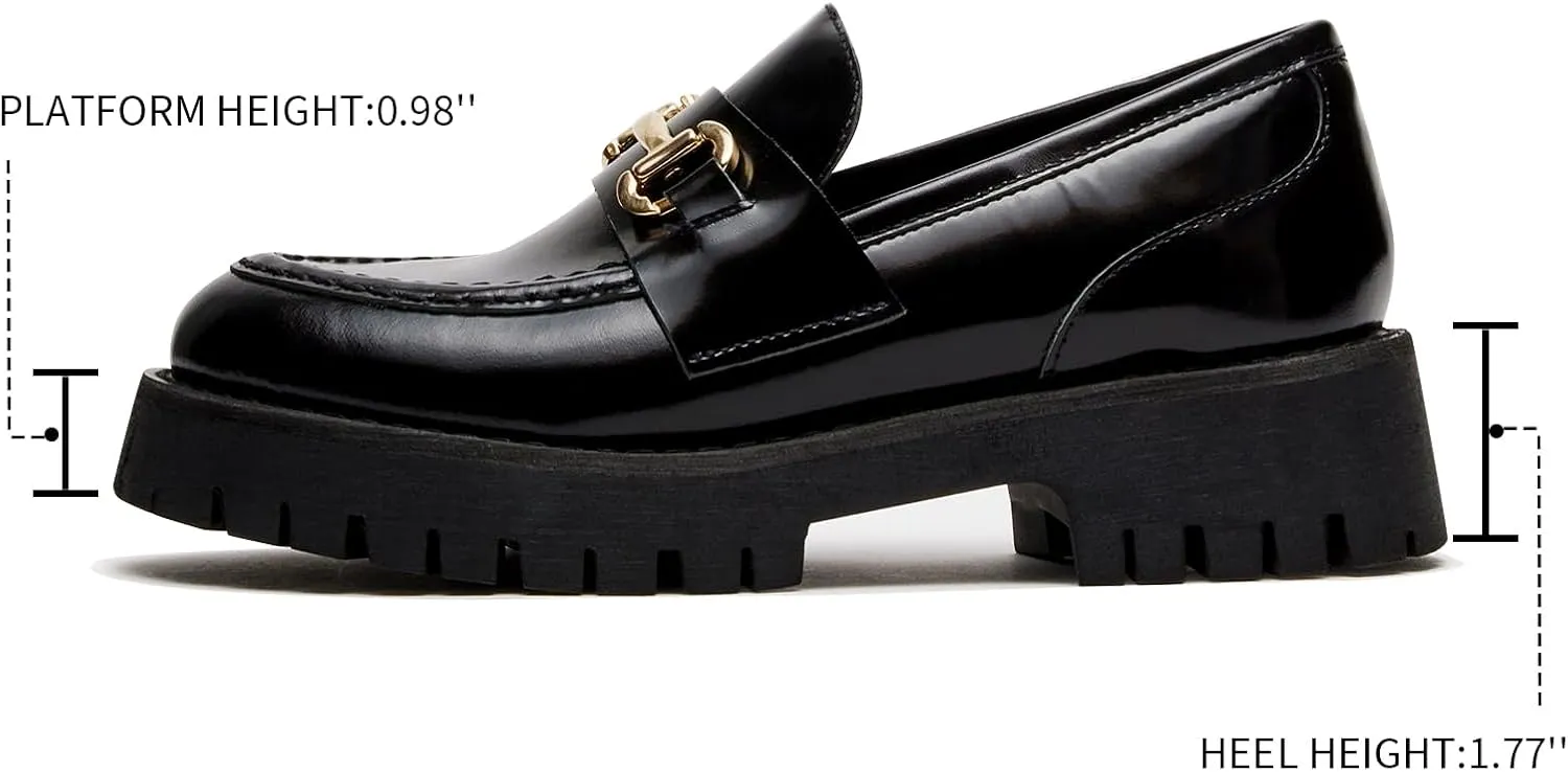 KISSASA Womens Tassel Platform Patent Chunky Heeled Loafers Slip On Uniform Dress Shoes