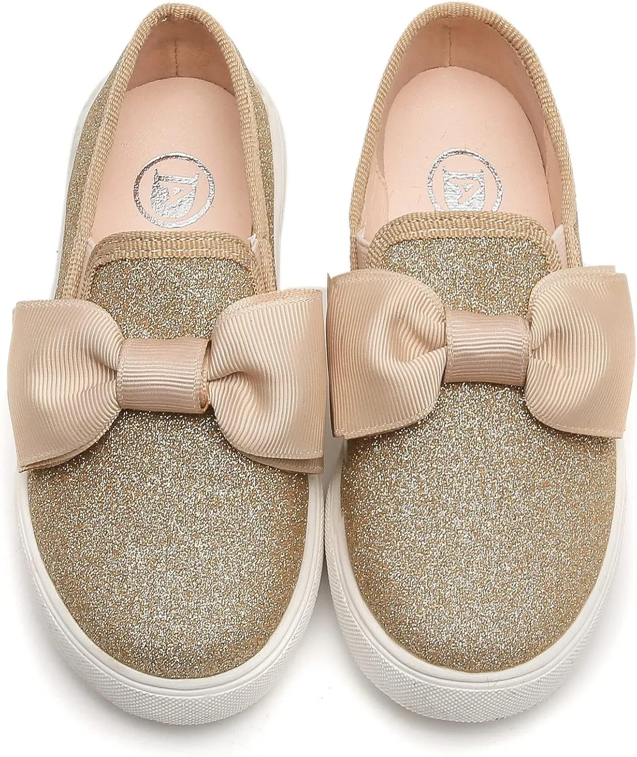 kkdom Girls Slip On Glitter Sneakers Cute Bow Lazy Tennis Shoes Loafers for Little Girls(Toddler/Little Kid/Big Kid)