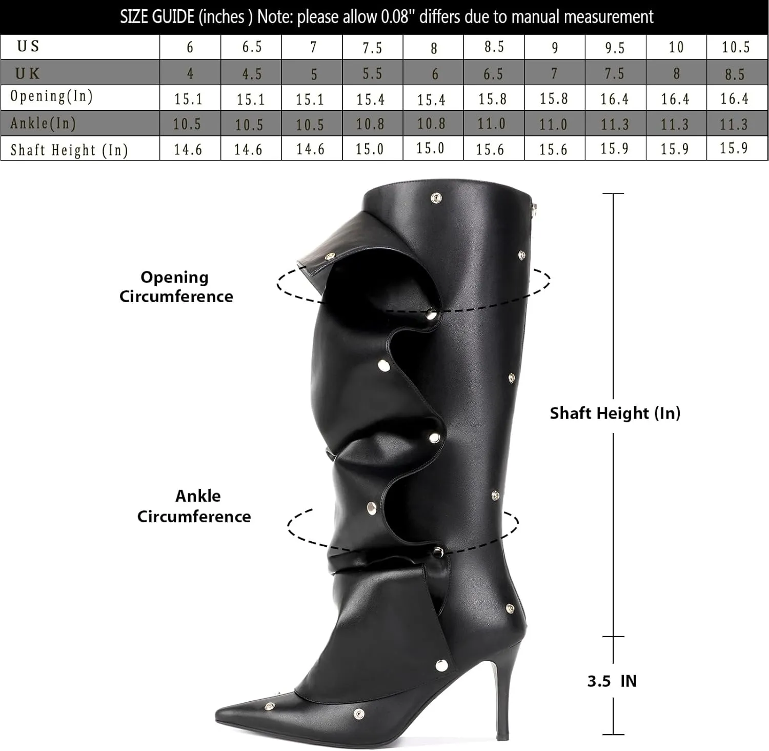 Knee High Boots for Women, Pointed Toe Stiletto Shark Boots, Detachable High Heels Fold Over Long Boots Ruched Slouchy Tall Studded Sexy Boots for Women