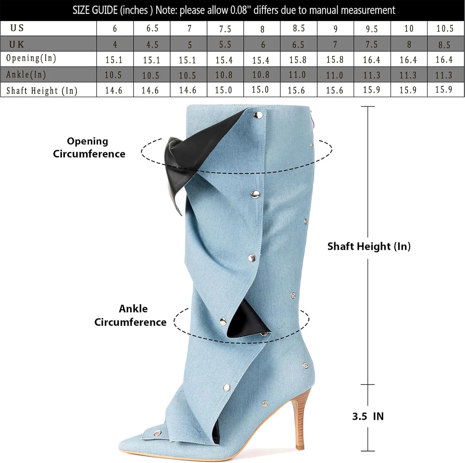 Knee High Boots for Women, Pointed Toe Stiletto Shark Boots, Detachable High Heels Fold Over Long Boots Ruched Slouchy Tall Studded Sexy Boots for Women