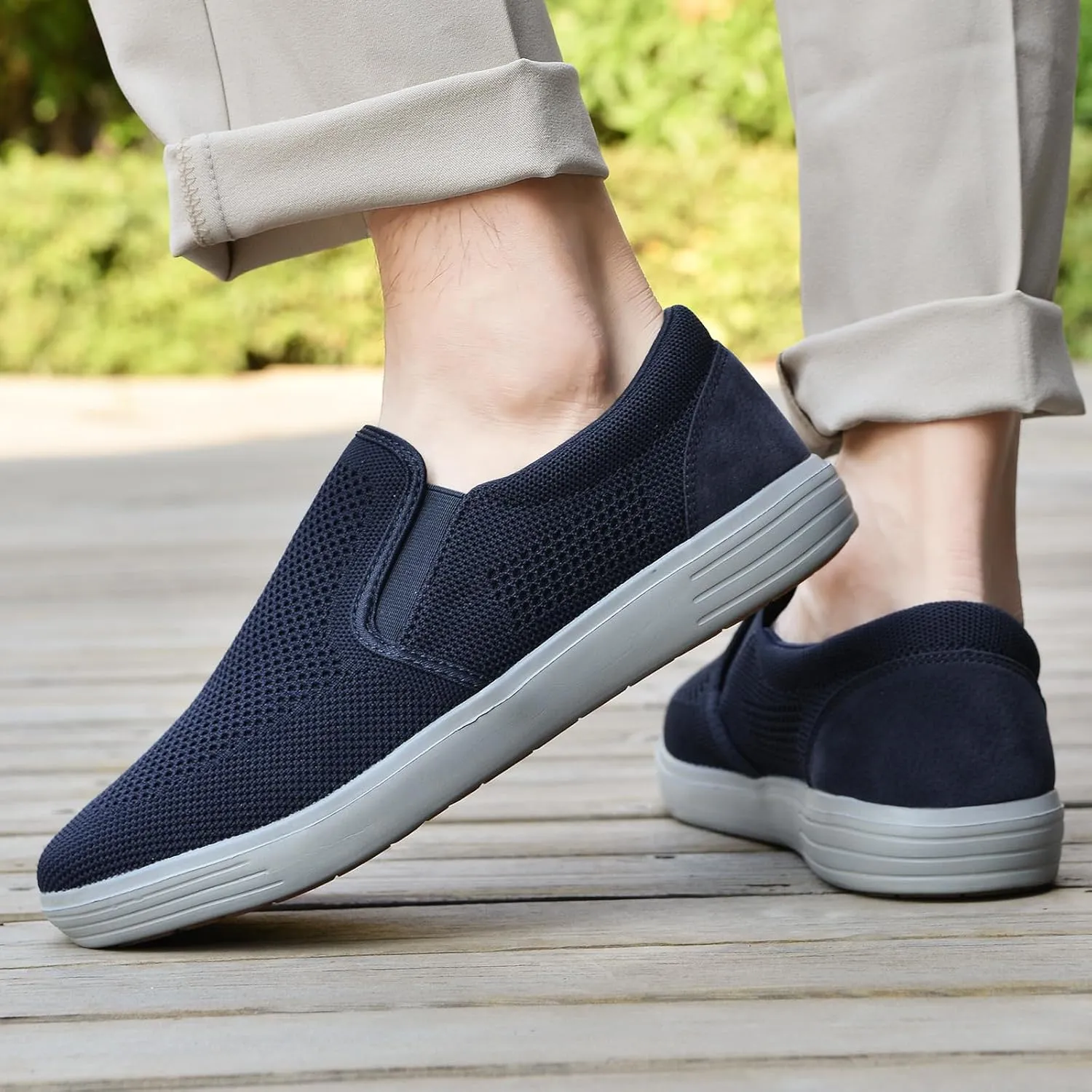 konhill Slip on Sneaker for Men- Casual Knit Boat Loafers Walking Shoes Driving Work Memory Skate Foam Shoes