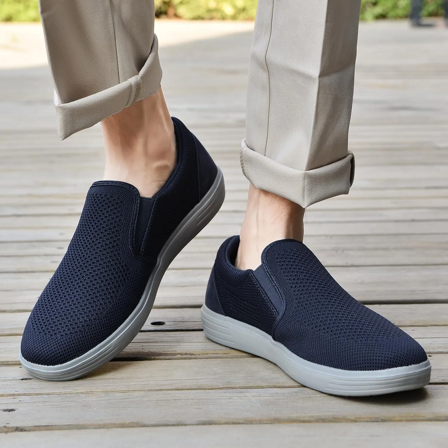 konhill Slip on Sneaker for Men- Casual Knit Boat Loafers Walking Shoes Driving Work Memory Skate Foam Shoes