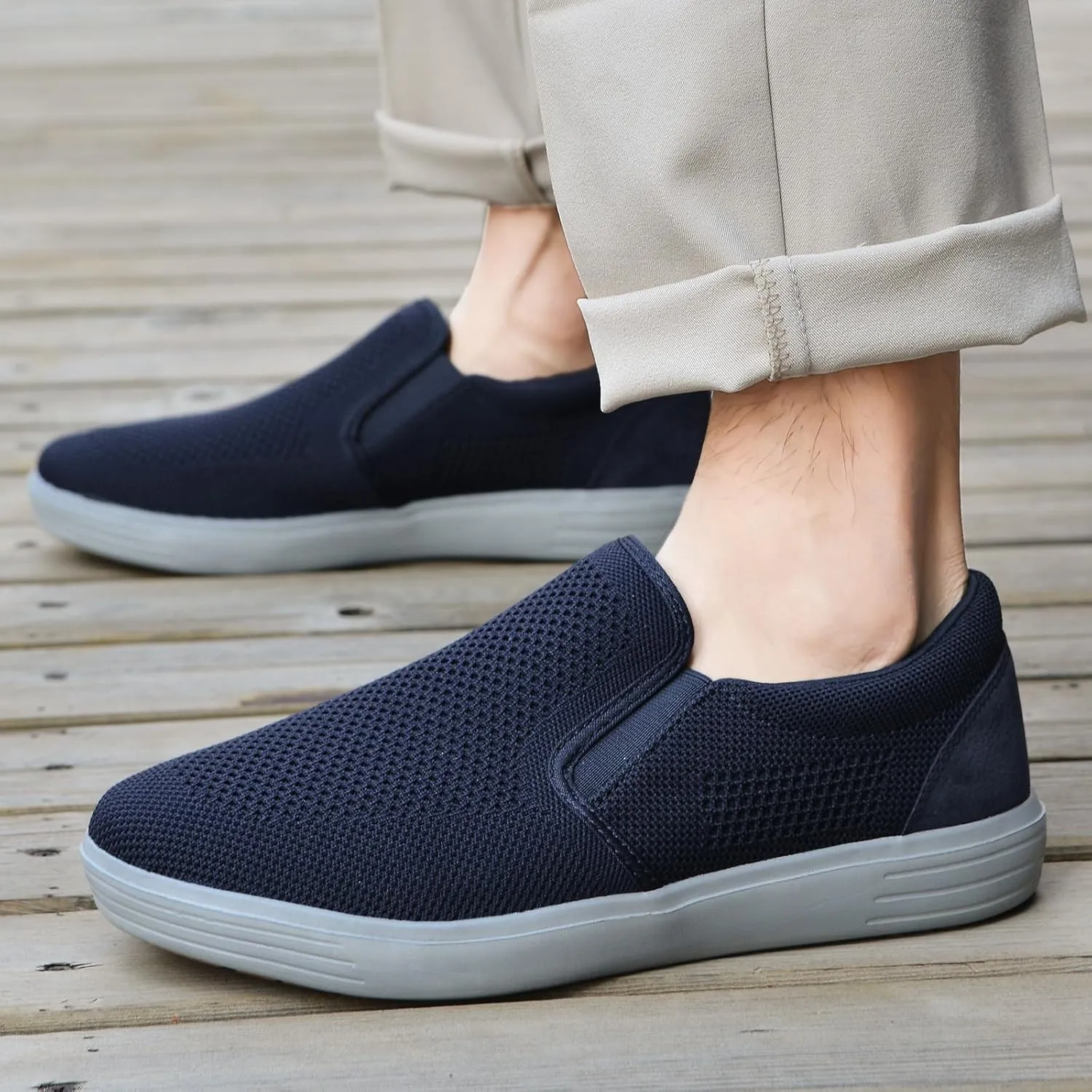 konhill Slip on Sneaker for Men- Casual Knit Boat Loafers Walking Shoes Driving Work Memory Skate Foam Shoes