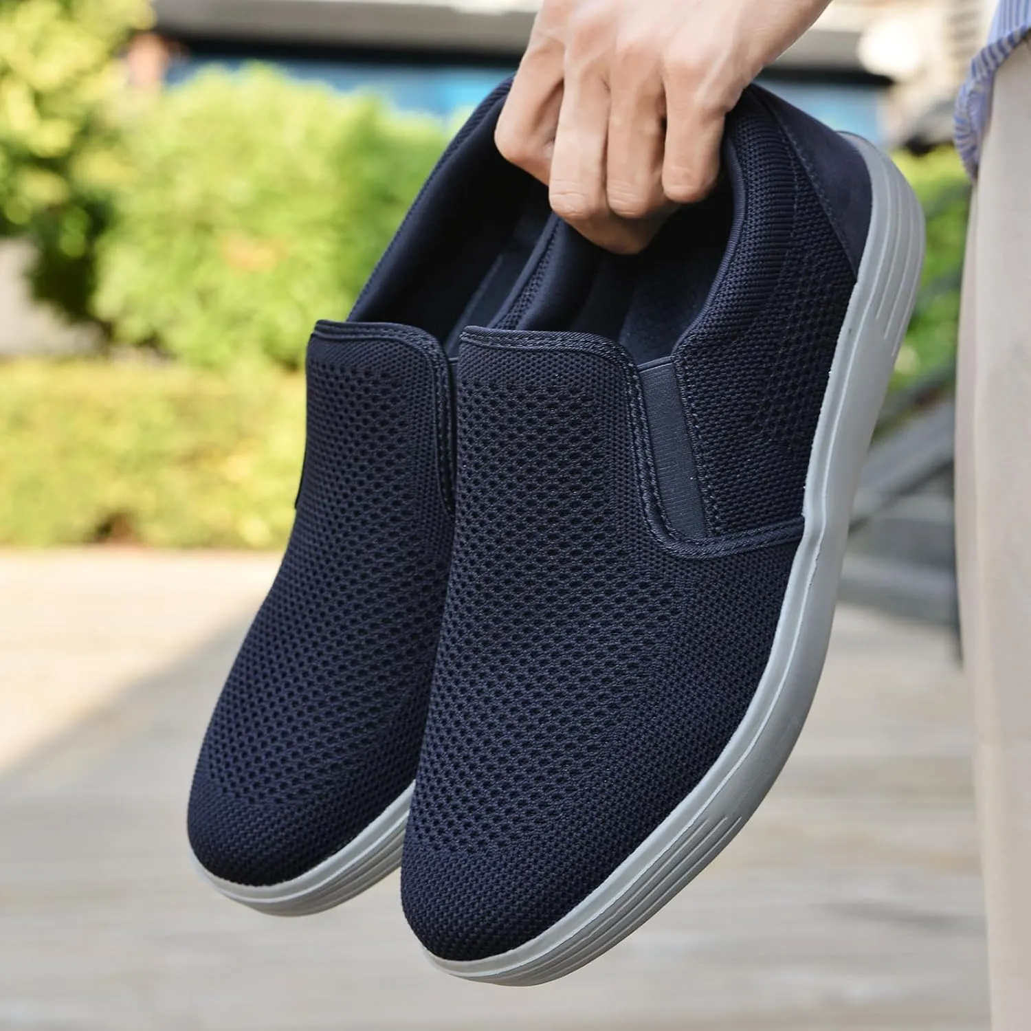 konhill Slip on Sneaker for Men- Casual Knit Boat Loafers Walking Shoes Driving Work Memory Skate Foam Shoes