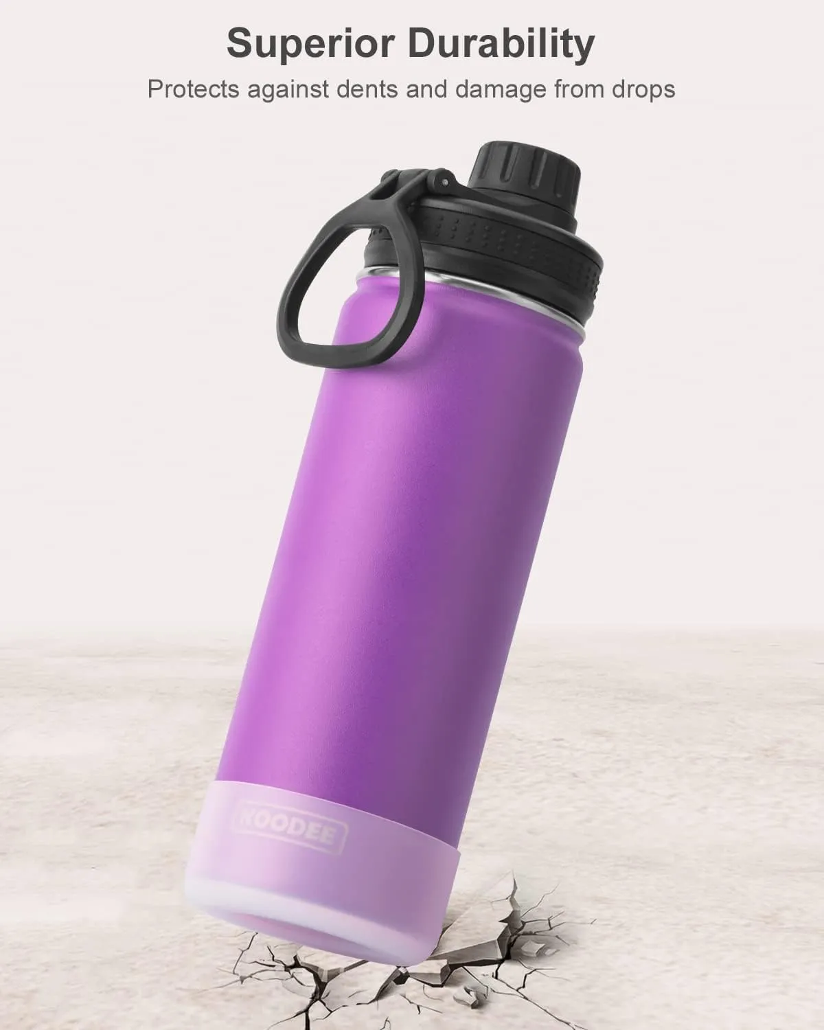 koodee Water Bottle 2 Pack-22 oz Stainless Steel Insulated Sports Metal Water Bottle-Double Wall Vacuum Flask with Leakproof Spout Lid (Apple Green-Purple)