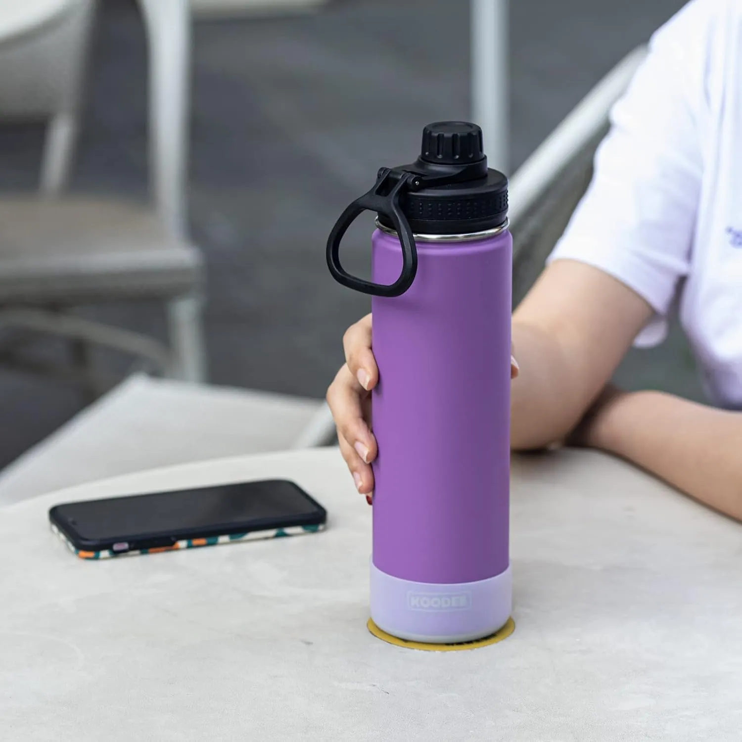 koodee Water Bottle 2 Pack-22 oz Stainless Steel Insulated Sports Metal Water Bottle-Double Wall Vacuum Flask with Leakproof Spout Lid (Apple Green-Purple)