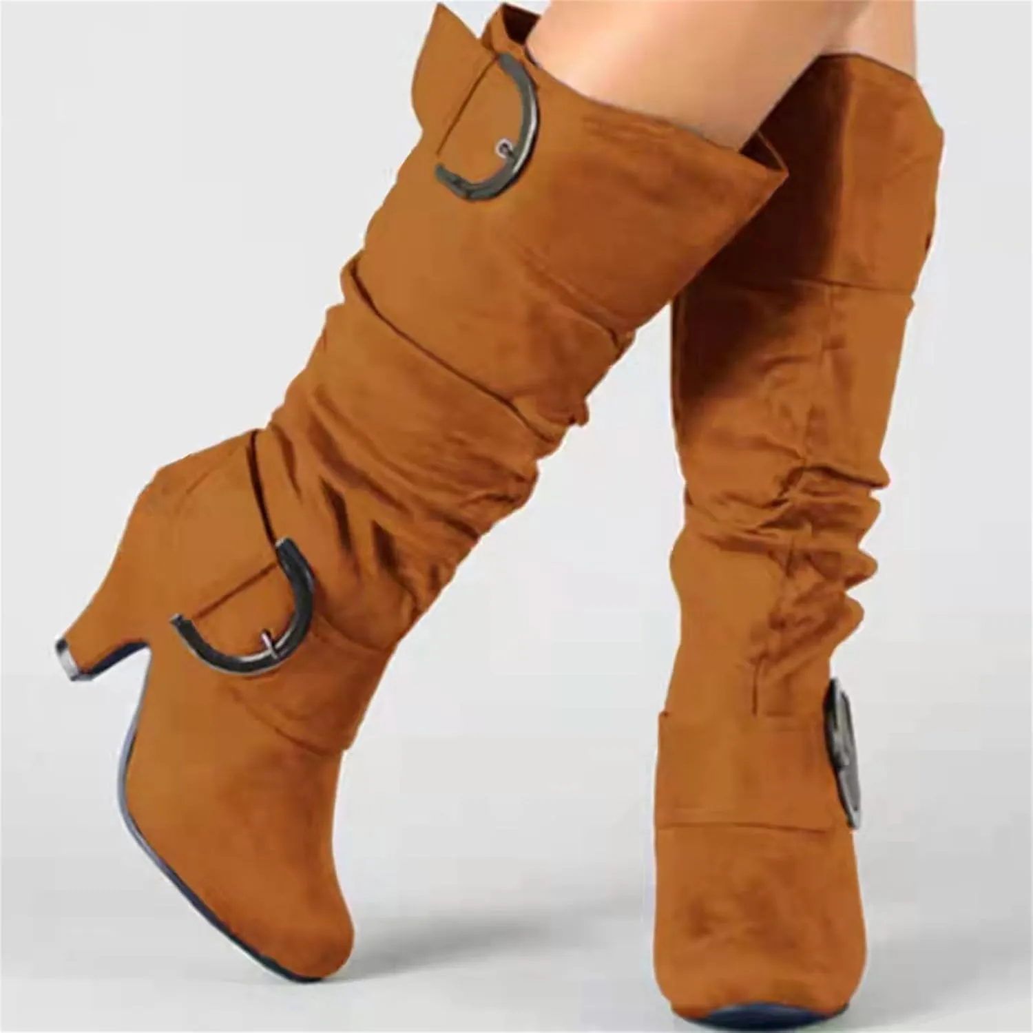 Ladmiple Fall Boots Women Knee High Wide Calf Pointed Toe Cone Heel Size Zipper Slouchy Cowboy Cowgirl Western Boots