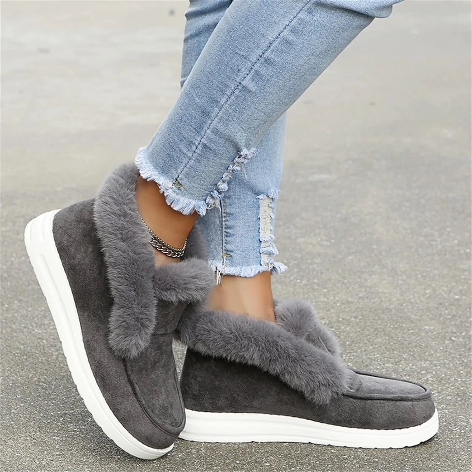 Ladmiple Snow Boots For Women Slip On Winter Boots Fur Lined Cold Weather Warm Ankle Booties Comfort Outdoor Walking Shoes