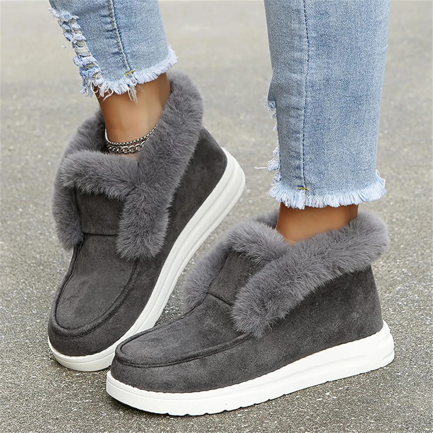 Ladmiple Snow Boots For Women Slip On Winter Boots Fur Lined Cold Weather Warm Ankle Booties Comfort Outdoor Walking Shoes